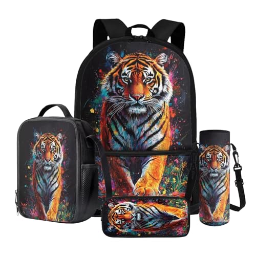 Wnbucioht 4-teiliges Schulrucksack-Set für Kinder, Jungen, Mädchen, Schultasche mit Lunch-Etui, Stiftebox, Flasche, Wasserhalter, Cooler Tiger, Kinderrucksack Wnbucioht 4-teiliges Schulrucksack-Set für Kinder, Jungen, Mädchen, Schultasche mit Lunch-Etui, Stiftebox, Flasche, Wasserhalter, Cooler Tiger, Kinderrucksack von Wnbucioht