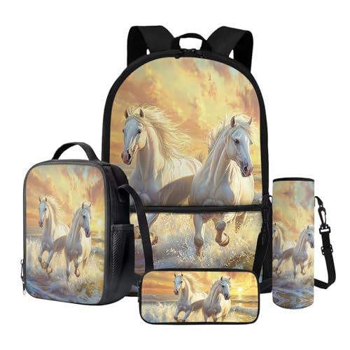 Wnbucioht 4-teiliges Schulrucksack-Set für Kinder, Jungen, Mädchen, Schultasche mit Lunch-Etui, Stiftebox, Flasche, Wasserhalter, Lustiges braunes Pferd, Kinderrucksack Wnbucioht 4-teiliges Schulrucksack-Set für Kinder, Jungen, Mädchen, Schultasche mit Lunch-Etui, Stiftebox, Flasche, Wasserhalter, Lustiges braunes Pferd, Kinderrucksack von Wnbucioht