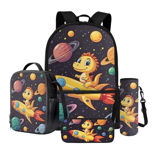 Wnbucioht 4-teiliges Schulrucksack-Set für Kinder, Jungen, Mädchen, Schultasche mit Lunch-Etui, Stiftebox, Flasche, Wasserhalter, Niedlicher Dinosaurier, Kinderrucksack Wnbucioht 4-teiliges Schulrucksack-Set für Kinder, Jungen, Mädchen, Schultasche mit Lunch-Etui, Stiftebox, Flasche, Wasserhalter, Niedlicher Dinosaurier, Kinderrucksack von Wnbucioht