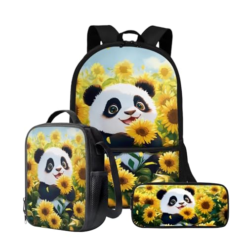 Wnbucioht Kinder-Rucksack für die Schule – 3-in-1-Büchertaschen-Set für Jungen, Schulrucksack mit Lunchbox und Federmäppchen, Sonnenblumen-Panda, Einheitsgröße, Schulranzen-Set Wnbucioht Kinder-Rucksack für die Schule – 3-in-1-Büchertaschen-Set für Jungen, Schulrucksack mit Lunchbox und Federmäppchen, Sonnenblumen-Panda, Einheitsgröße, Schulranzen-Set von Wnbucioht