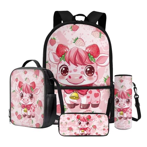 Wnbucioht Schulrucksack-Set für Jungen und Mädchen, 4-in-1-Kinder, Schultasche mit Lunch-Tasche, Federmäppchen, Wasserflaschenhüllen, Erdbeer-Kuh, Kinderrucksack Wnbucioht Schulrucksack-Set für Jungen und Mädchen, 4-in-1-Kinder, Schultasche mit Lunch-Tasche, Federmäppchen, Wasserflaschenhüllen, Erdbeer-Kuh, Kinderrucksack von Wnbucioht