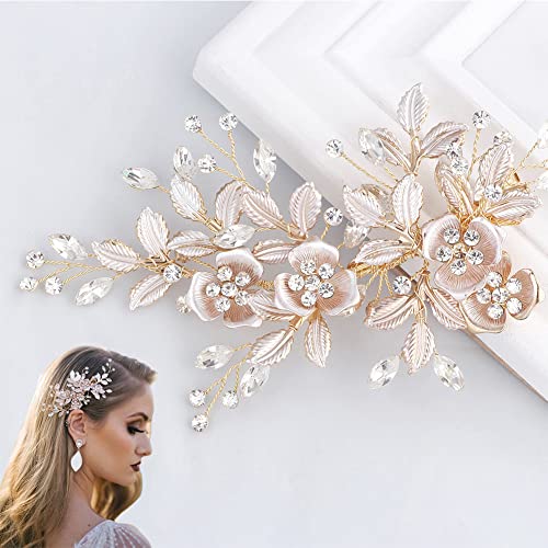 Braut Hochzeit Haarklammer, Kristall Blatt Haarschmuck Haarnadeln, Strass Blume Haarnadel Hochzeit Haarkamm Klammer, Gold Hochzeit Haarspange Haar-Accessoire für Frauen, Mädchen, Bräute von Wnddle