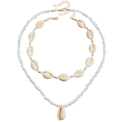 Wnddle 2 Stück Muschelkette, Muschelkette Damen, Damen Natural Shell Choker Halsketten Armband Schmuck Set Boho Muschelkette, Muschel Kette, Natural Shell Choker Halskette von Wnddle