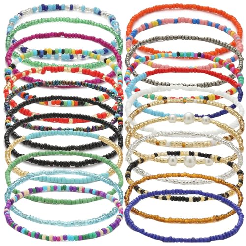 Wnddle 24 Stück fussketten für frauen, bunte Perlen fußkette, Damen Fußkettchen, Boho fußkette damen, boho schmuck, Bohemian Fußketten für Frauen Damen Mädchen Strand Schmuck von Wnddle