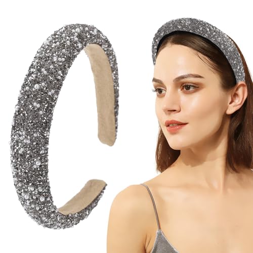 Wnddle Damen Haarreif Glitzer Strass Haarreif, Glitzer Haarreif, Haarreifen Damen Glitzer, Damen Breites Dickes Stirnband, Stirnbänder für Frauen Mädchen Geburtstagsgeschenk Hochzeit Braut Haarschmuck von Wnddle