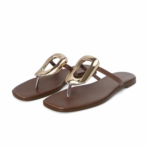 Wnshonzy Flip-Flops für Damen, flach, schwarz, Slipper, Leder, Strand, Komfort, offene quadratische Zehenpartie, elegante Metallbeschläge, Dekoration, Sommerschuhe, lässig, modisch, Schokolade, 41 EU Wnshonzy Flip-Flops für Damen, flach, schwarz, Slipper, Leder, Strand, Komfort, offene quadratische Zehenpartie, elegante Metallbeschläge, Dekoration, Sommerschuhe, lässig, modisch, Schokolade, 41 EU von Wnshonzy