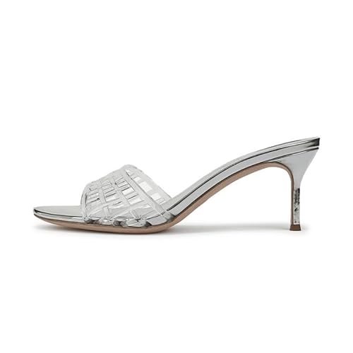 Wnshonzy Jelly Heels Sandalen für Damen, Kätzchen, spitzer Zehenbereich, High Heels, Pumps, Pantoletten, Vintagemode, silber, 37.5 EU von Wnshonzy
