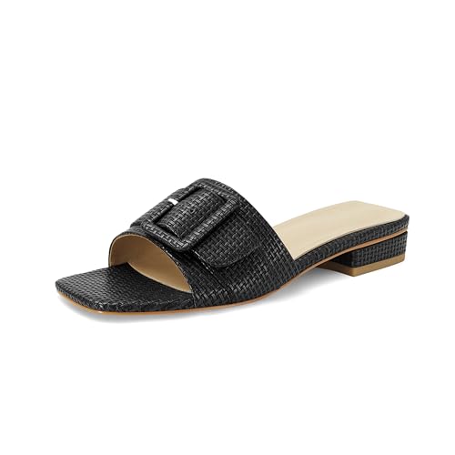Wnshonzy Raffiabast-Sandalen für Damen, gewebte Sandalen, quadratische Zehenpartie, Slipper, Slipper, klobiger Absatz, Espadrille-Schnalle, bequem, lässig, Strandschuhe, Blockabsätze, Schwarz, 41.5 EU Wnshonzy Raffiabast-Sandalen für Damen, gewebte Sandalen, quadratische Zehenpartie, Slipper, Slipper, klobiger Absatz, Espadrille-Schnalle, bequem, lässig, Strandschuhe, Blockabsätze, Schwarz, 41.5 EU von Wnshonzy