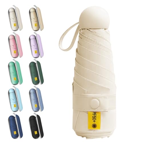 WoRuyKot Mini Reise Regenschirm, Kleiner Uv-Regenschirm, Uv-Faltbar Mit Kapselbox, Reisewasser- Und Winddicht Für Männer Und Frauen (Phoenixbeige) von WoRuyKot