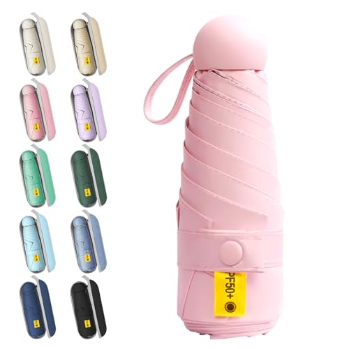 WoRuyKot Mini Reise Regenschirm, Kleiner Uv-Regenschirm, Uv-Faltbar Mit Kapselbox, Reisewasser- Und Winddicht Für Männer Und Frauen (Rosa) von WoRuyKot