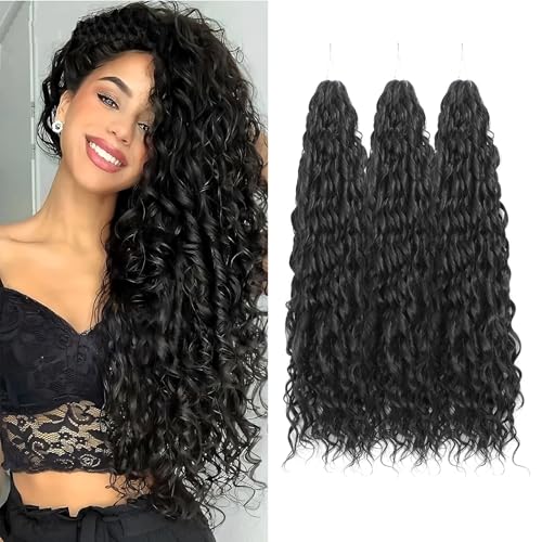 WoWCFyyds 24Inch Deep Wave Twist Curly Crochet Hair Extensions Pack Deep Wavy Air Curl Bulk Hair Synthetic Boho Braids Water Wave Crochet Hair Extension for Women (1B, 24Inch-3Pack) von WoWCFyyds