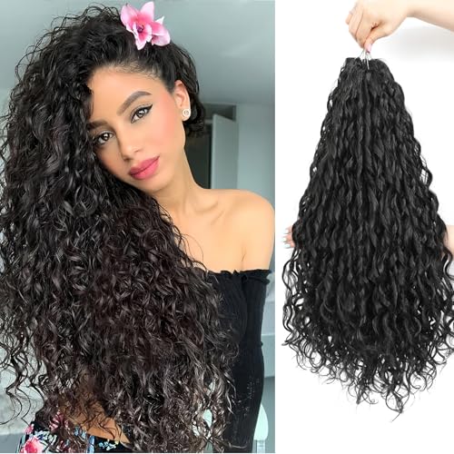 WoWCFyyds 24Inch Deep Wave Twist Curly Crochet Hair Extensions Pack Deep Wavy Air Curl Bulk Hair Synthetic Boho Braids Water Wave Crochet Hair Extension for Women (1B, 24Inch-6Pack) von WoWCFyyds