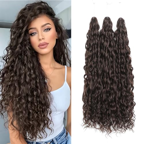 WoWCFyyds 24Inch Deep Wave Twist Curly Crochet Hair Extensions Pack Deep Wavy Air Curl Bulk Hair Synthetic Boho Braids Water Wave Crochet Hair Extension for Women (4#, 24Inch-3Pack) von WoWCFyyds