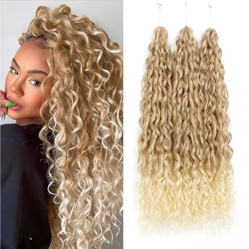 WoWCFyyds 24Inch Deep Wave Twist Curly Crochet Hair Extensions Pack Deep Wavy Air Curl Bulk Hair Synthetic Boho Braids Water Wave Crochet Hair Extension for Women (T27/613, 24Inch-3Pack) von WoWCFyyds