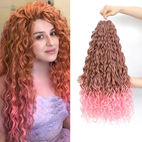 WoWCFyyds 24Inch Deep Wave Twist Curly Crochet Hair Extensions Pack Deep Wavy Air Curl Bulk Hair Synthetic Boho Braids Water Wave Crochet Hair Extension for Women (T30/pink, 24Inch-6Pack) von WoWCFyyds