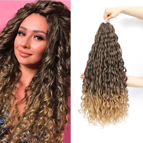 WoWCFyyds 24Inch Deep Wave Twist Curly Crochet Hair Extensions Pack Deep Wavy Air Curl Bulk Hair Synthetic Boho Braids Water Wave Crochet Hair Extension for Women (T4/27, 24Inch-6Pack) von WoWCFyyds