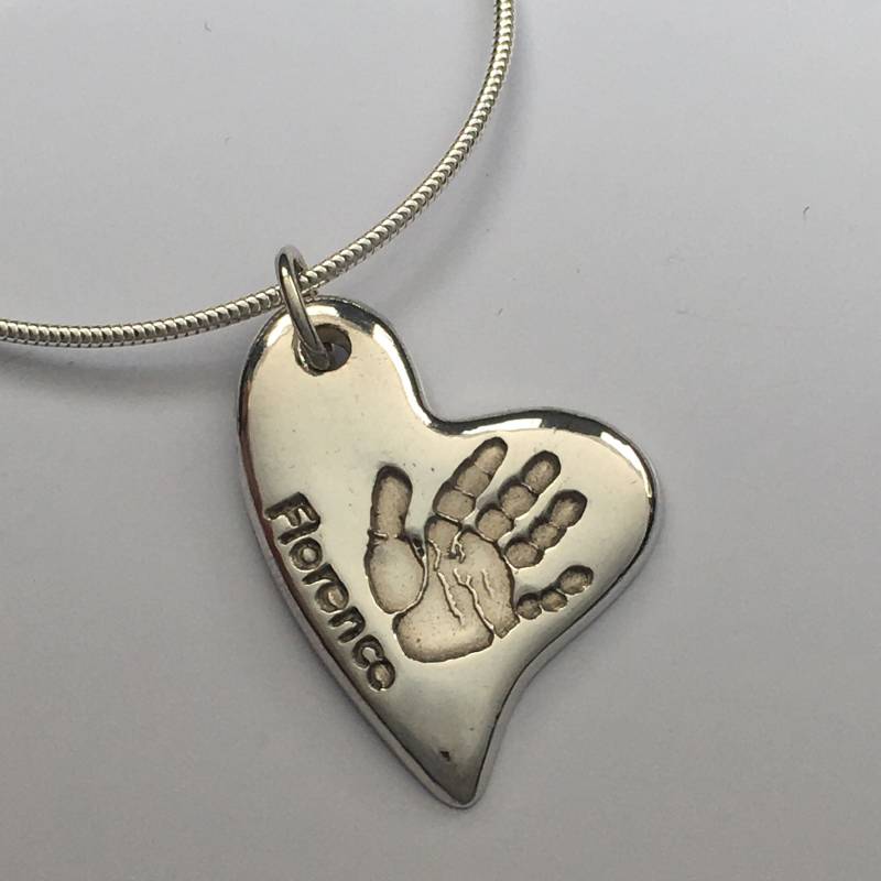 Silber Handabdruck Offset Herz Halskette von WoWSilver