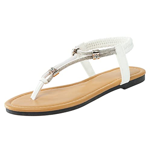Woaikeyu Modische Damen-Sandalen, flach, Sommer, Boho, Flip-Flops, Outdoor, Slip-On Strandsandalen, weiß, 41 EU von Woaikeyu