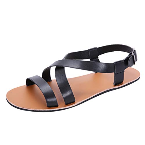 Woaikeyu Sandalen für Herren, flach, Sommer, Mode, offene Zehen, Sandalen, Strand, Vintage, lässig, Knöchelriemen, leichte Schnalle für Herren, lässig, Schwarz, 40 EU Woaikeyu Sandalen für Herren, flach, Sommer, Mode, offene Zehen, Sandalen, Strand, Vintage, lässig, Knöchelriemen, leichte Schnalle für Herren, lässig, Schwarz, 40 EU von Woaikeyu