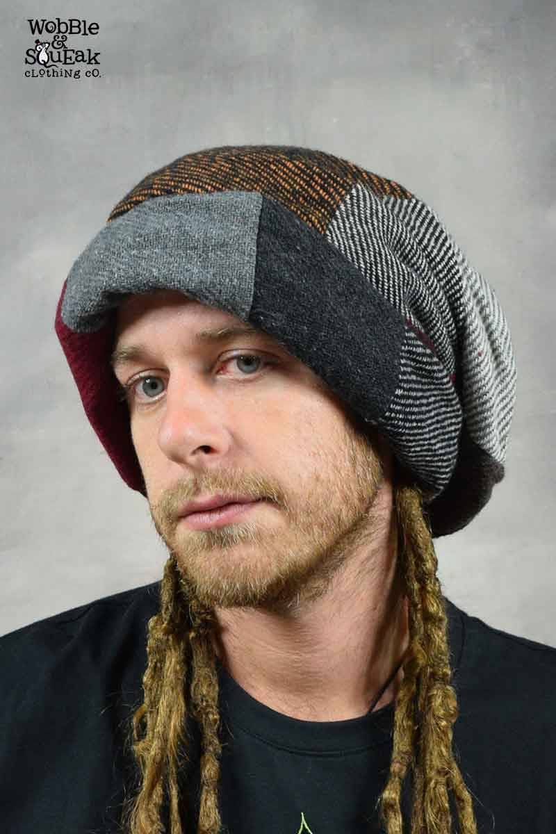 Dreadlock Beanie Mütze Rasta Extra Large Patchwork Acryl Fleece Hippy Psytrance Festival Eco Fashion von WobbleandSqueak