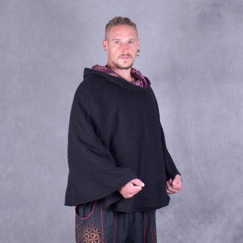 Gefütterter Wollponcho Handgefärbte Mandala-Kapuze Im Hippie Psytrance Stil von WobbleandSqueak