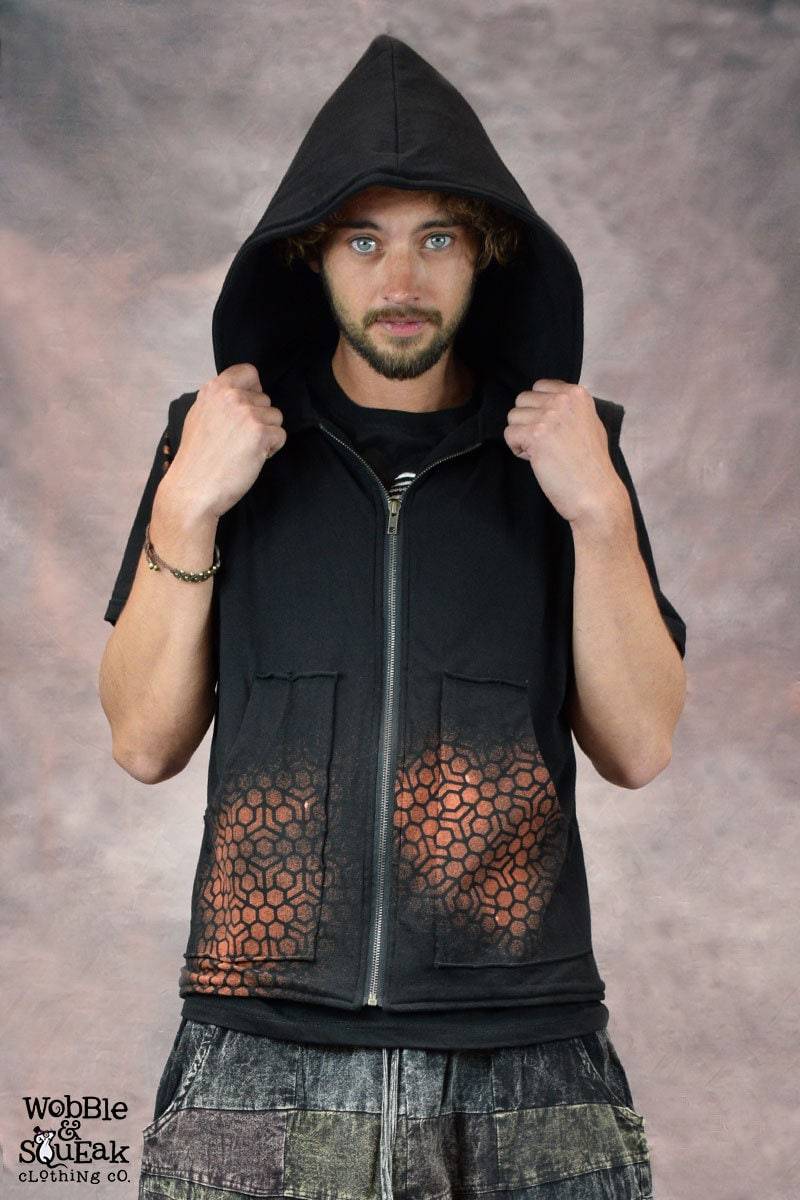 Herren Sacred Geometry Weste Mit Kapuze Hi-Vis Hippy Psytrance Festival Zip Fleece Gefüttert von WobbleandSqueak