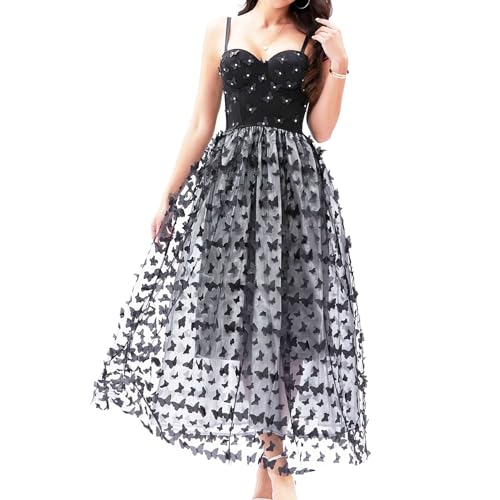 Daman Schwarz Frauen Kleid Hochzeit Party Cocktail Ärmellos Verstellbare Riemen Floral Lange Kleider Rock von Woboren