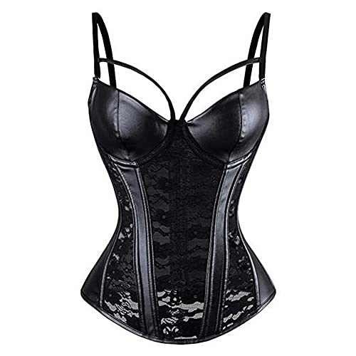 Woboren Damen Burlesque Vollbrust Faux Leder Korsett Corsage Top Bustier Schwarz (Schwarz, 2XL) von Woboren