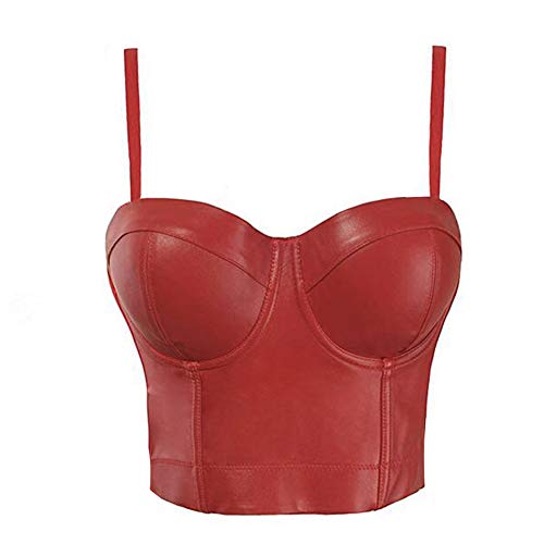 Woboren Damen Bustier BH aus Kunstleder Dessous Leder Tank Top Trägertop Crop Top Corsage Clubwear Shirt Unterhemd Ledertop (rot, S) von Woboren