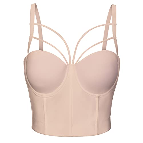 Woboren Damen Frauen BH Feste Weste Atmungsaktiv Push Up Sport-BH Der läuft Lässig Tank Beige L von Woboren