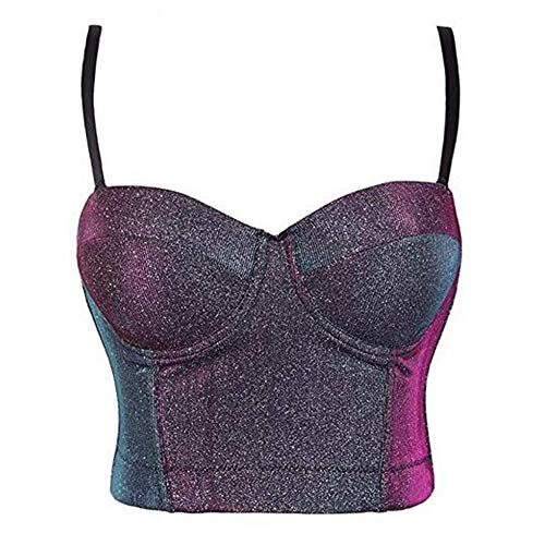 Woboren Damen Funkeln Strass Diamant Deium Push Up Bustier Lace Crop Top Gothic Punk Korsett Clubwear Party BH with Detachable Strap (Lila, L) von Woboren