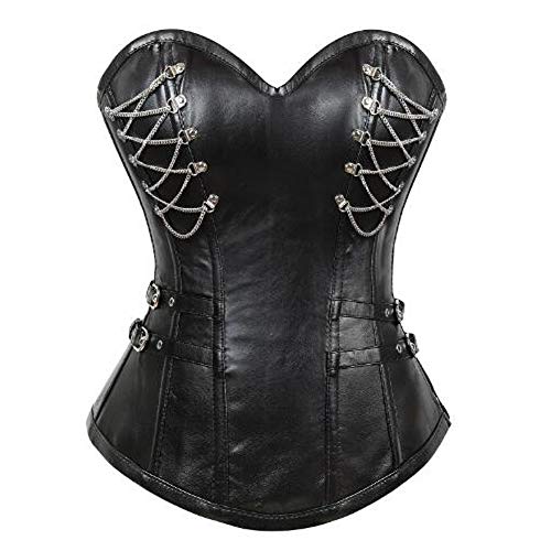 Woboren Damen Korsett mit Kunstleder und Brokatmuster gotischen Stil Bustier Vintage Korsage Top Steampunk Corsagentop Gothic von Woboren