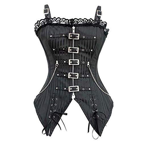 Woboren Damen Korsett mit Kunstleder und Brokatmuster gotischen Stil Bustier Vintage Korsage Top Steampunk Corsagentop Gothic von Woboren