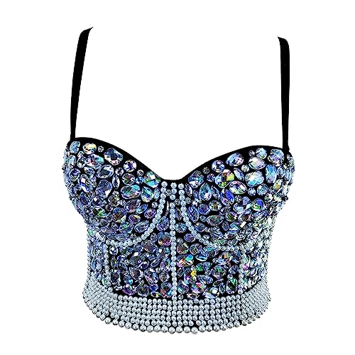 Woboren Damen Push Up Bustier Lace Crop Top Gothic Punk Perlen Strasssteine Diamanten Korsett Clubwear Party BH with Detachable Strap Woboren Damen Push Up Bustier Lace Crop Top Gothic Punk Perlen Strasssteine Diamanten Korsett Clubwear Party BH with Detachable Strap von Woboren