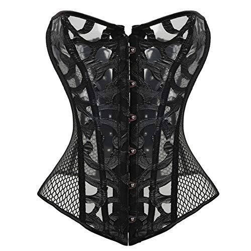 Woboren Damen Schwarz Weiß Body Shaper Mesh Vollbrust Corsage Top Übergrößen (Schwarz, 2XL) von Woboren