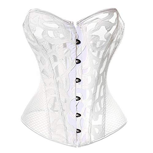 Woboren Damen Schwarz Weiß Body Shaper Mesh Vollbrust Corsage Top Übergrößen (Weiß, 2XL) von Woboren