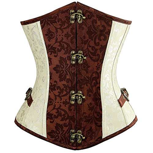 Woboren Damen Stahlknochen Unterbrust Corsage Tailenmieder Waist Trainer Steampunk Korsett Bustier (Beige, L) von Woboren