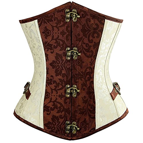 Woboren Damen Stahlknochen Unterbrust Corsage Tailenmieder Waist Trainer Steampunk Korsett Bustier (Beige, M) von Woboren