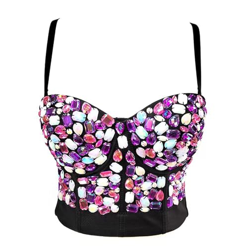 Woboren Damen Strass Diamant Push Up Bustier Crop Top Gothic Punk Korsett Clubwear Party BH Bluse Tops von Woboren