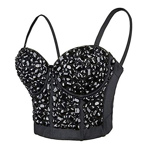 Woboren Damen Strass Diamant Push Up Bustier Crop Top Gothic Punk Korsett Clubwear Party BH Bluse Tops von Woboren