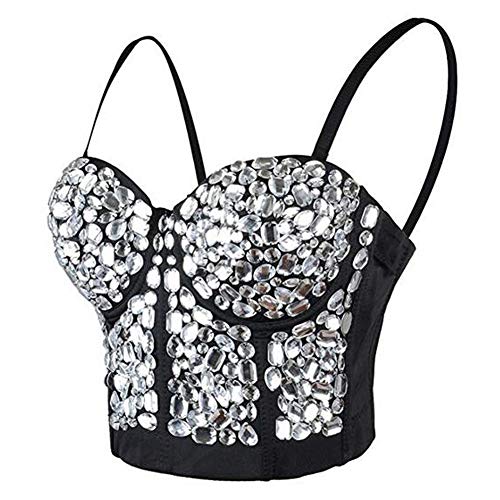 Woboren Damen Strass Diamant Push Up Bustier Crop Top Gothic Punk Korsett Clubwear Party BH Bluse Tops von Woboren