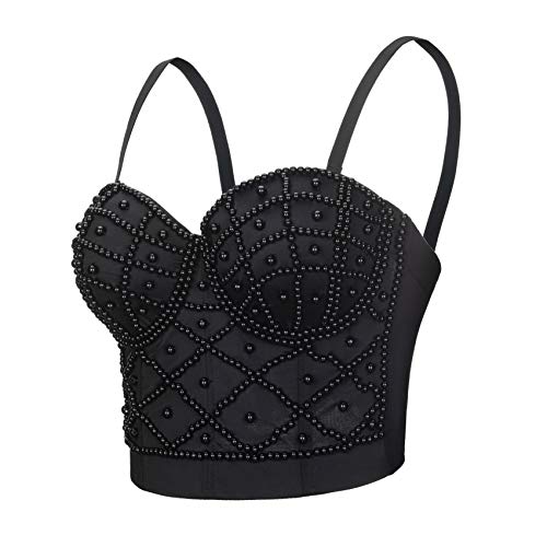 Woboren Damen Strass Push Up Bustier Crop Top Gothic Punk Korsett Clubwear Party BH (Schwarz, S) von Woboren