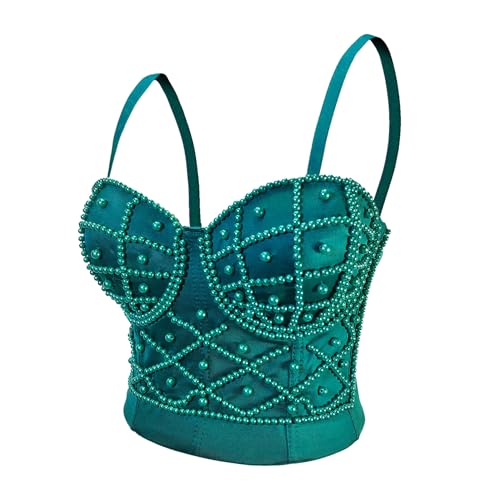 Woboren Damen Strass Push Up Bustier Crop Top Gothic Punk Korsett Clubwear Party BH von Woboren