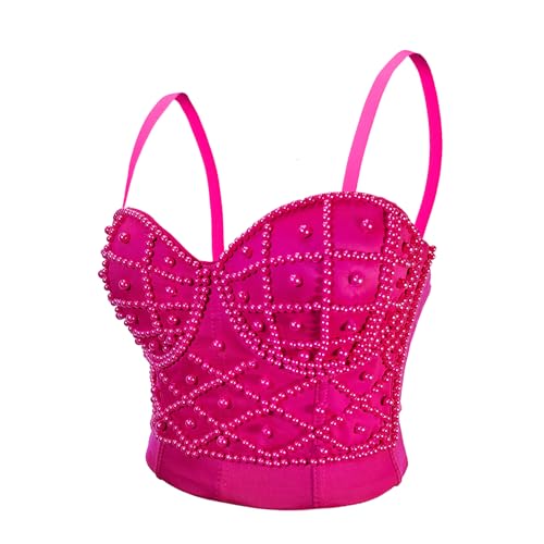 Woboren Damen Strass Push Up Bustier Crop Top Gothic Punk Korsett Clubwear Party BH von Woboren