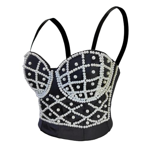 Woboren Damen Strass Push Up Bustier Crop Top Gothic Punk Korsett Clubwear Party BH von Woboren