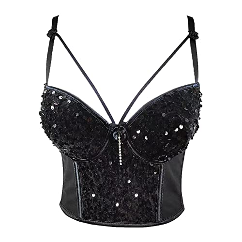 Woboren Women's Sequin Beads Bustier Crop Top Club Party Corset Top with Detachable Strap Corsage Schlanke Weste von Woboren