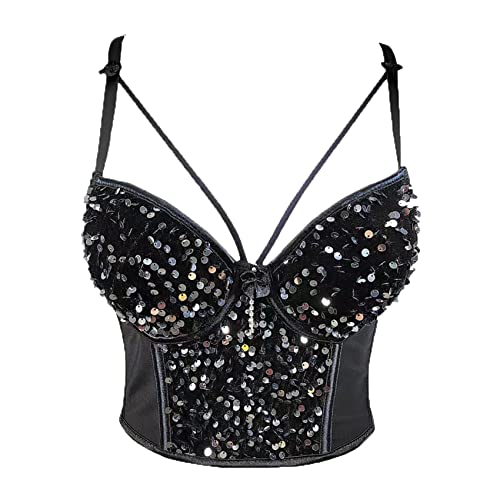 Woboren Women's Sequin Beads Bustier Crop Top Club Party Corset Top with Detachable Strap Corsage Schlanke Weste von Woboren