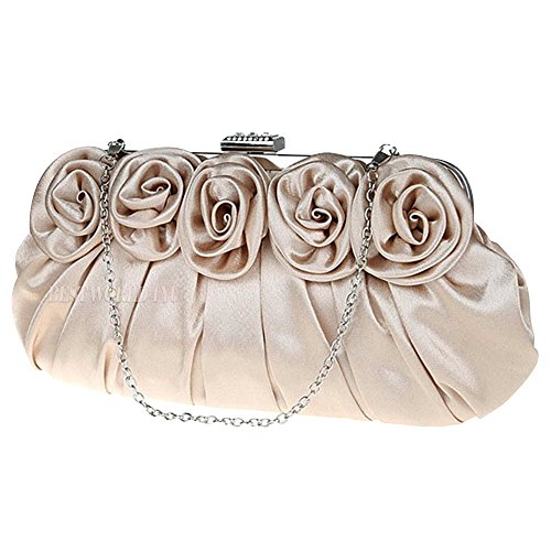 Wocharm Damen Clutch aus Satin, Seide, Rose, Abendtasche, Party, Abschlussball, Hochzeit, Brautschmuck, aprikose, 31cm*18cm*2cm von wocharm