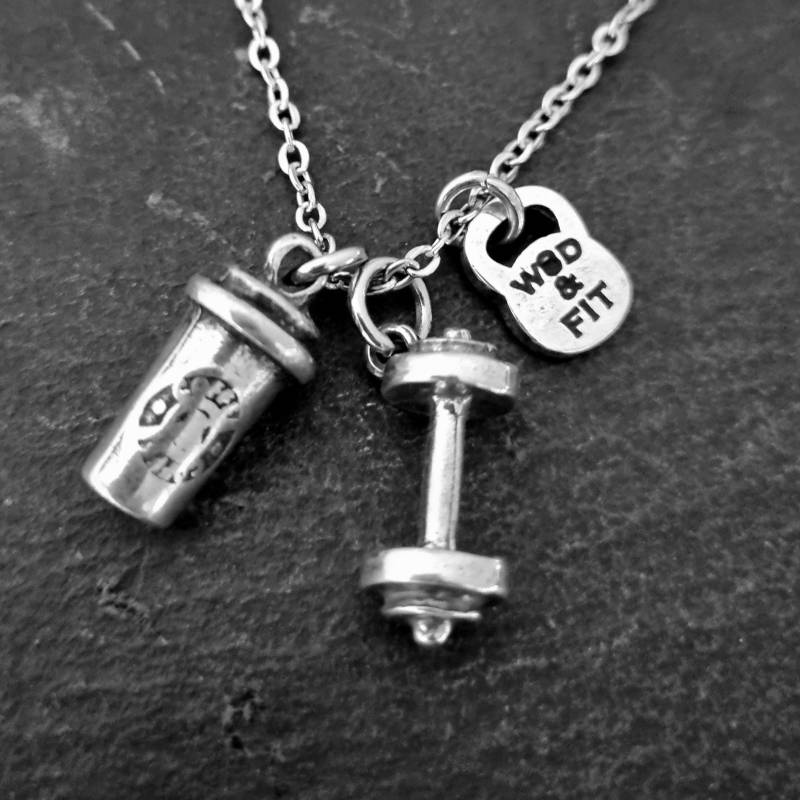 Fitness- Und Kaffee-Halskette Workout Iron & Coffee - Fitnessstudio-Geschenk Fitness-Schmuck Freundschaftsgeschenk Geburtstagsgeschenk von WodAndFit