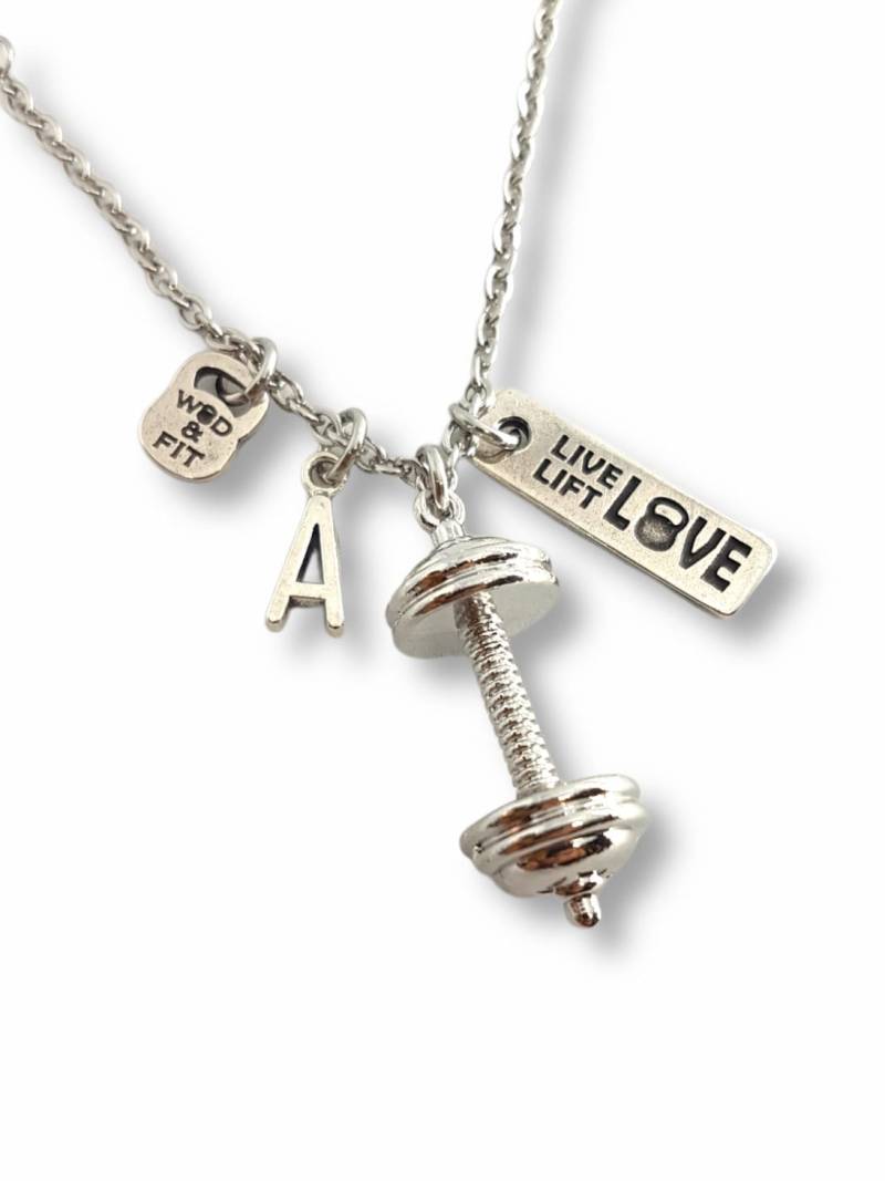 Gym Bar Halskette Motivation Und Initiale Geschenk Bodybuilding Schmuck Fitness Herren Trainer Wod & Fit von WodAndFit